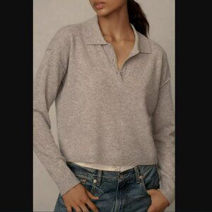 Anthropologie | Pilcro The Jensen Cashmere Crop Polo Sweater | Medium, Grey